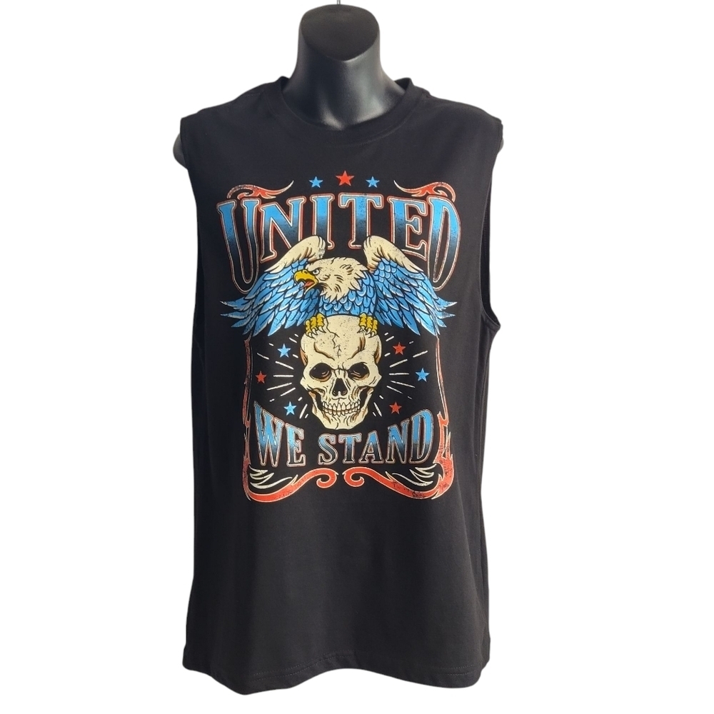 Celebrate Patriotic Motorcycle Shirt  Men's Black Sleeveless Eagle Skull Size S
